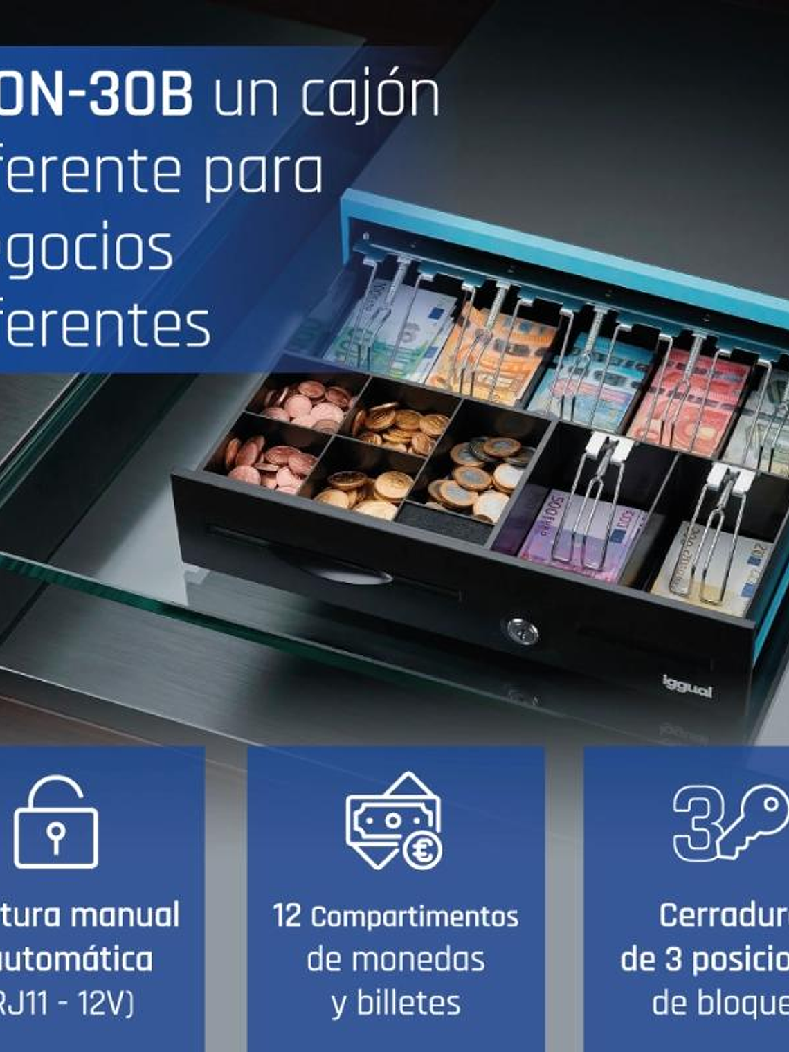 iggual Cajón Portamonedas IRON-30B 42cm 5+7/7+5 2