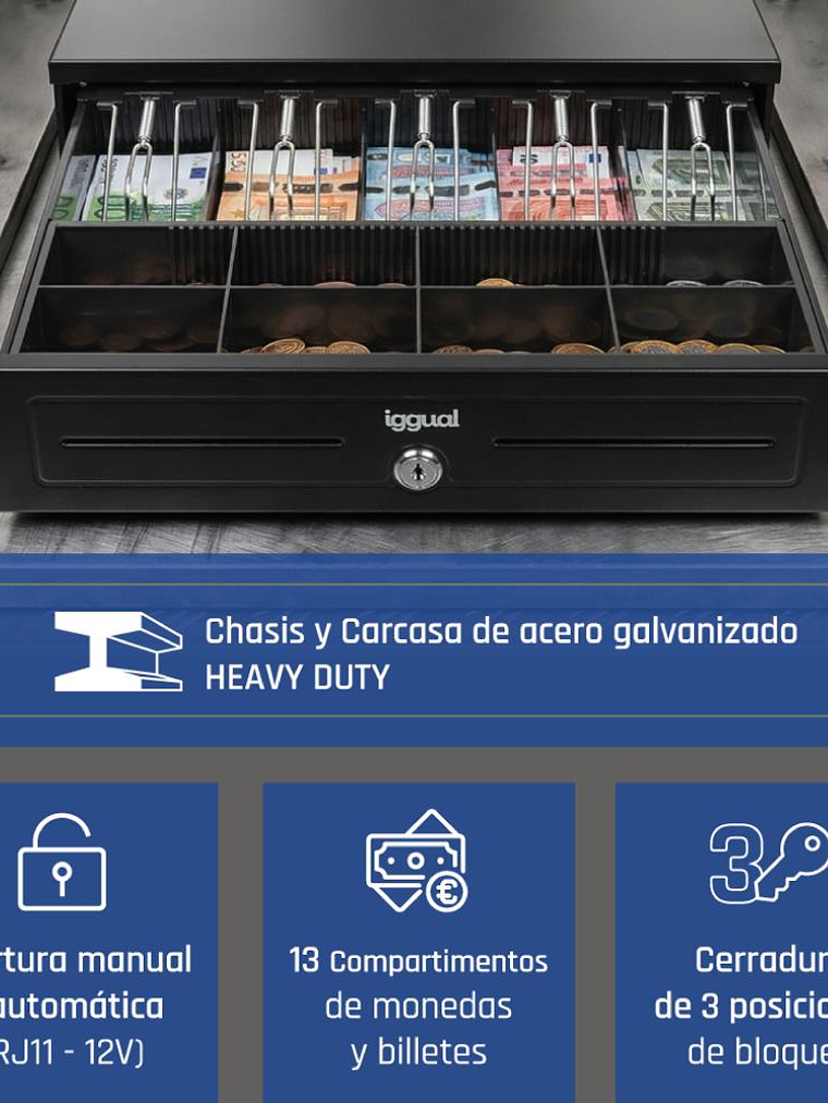 iggual Cajón portamonedas IRON-HD 41cm 5+8 negro 2