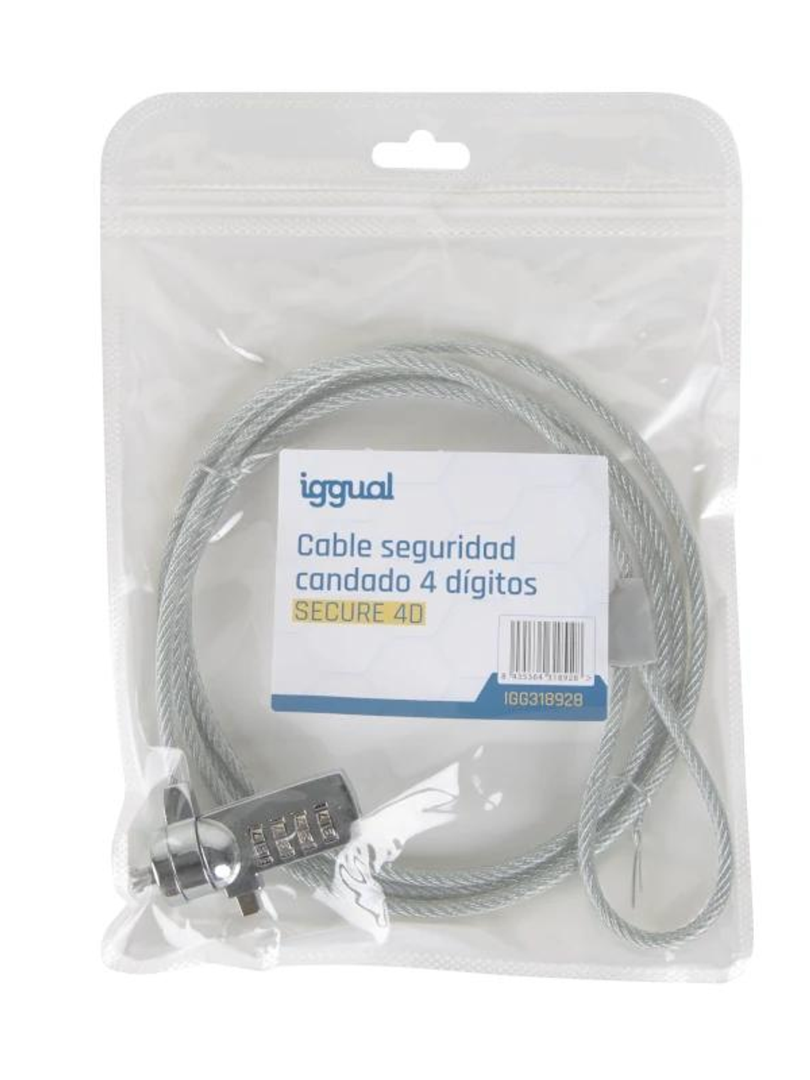 iggual Cable seguridad candado 4 dígitos SECURE 4D 4