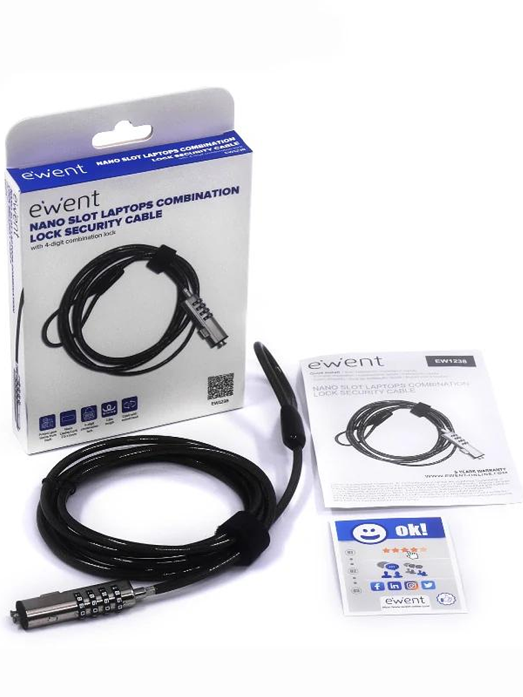 EWENT Cable Seguridad Nano combinacion 3