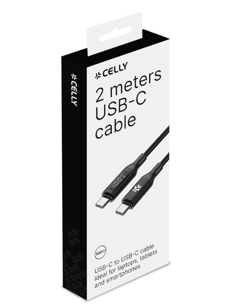 Celly Cable UsbC-UsbC2  2Mt Led BK 100w 2