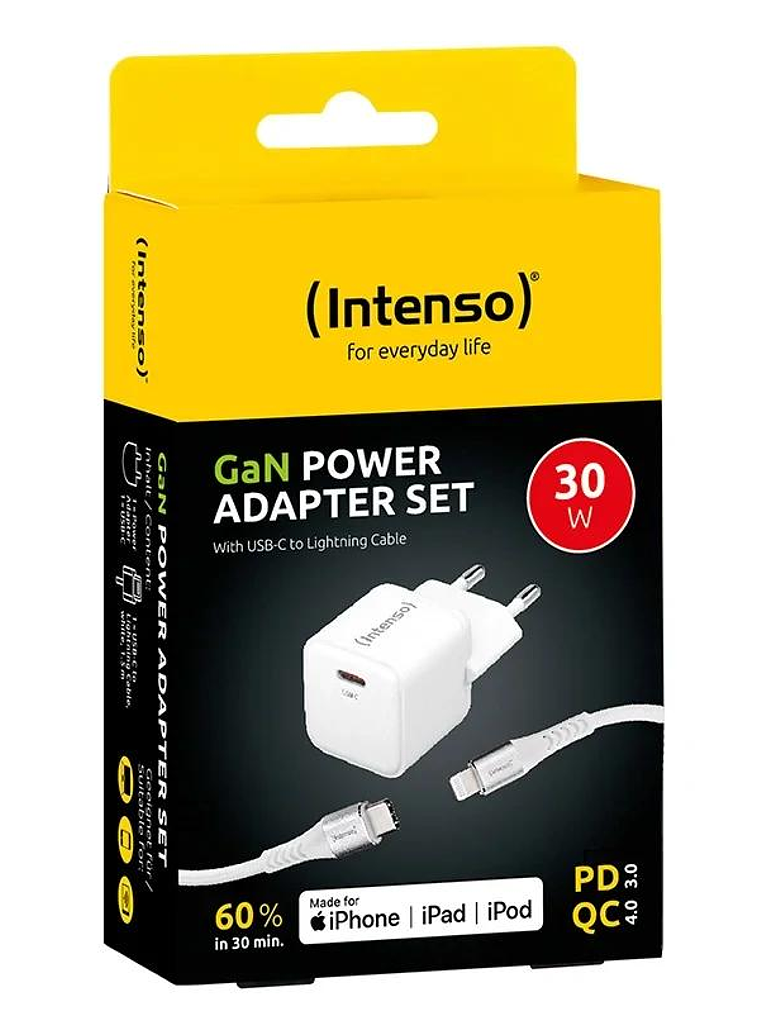 Intenso | KIT Cargador GaN W30C + Cable Lightning 2