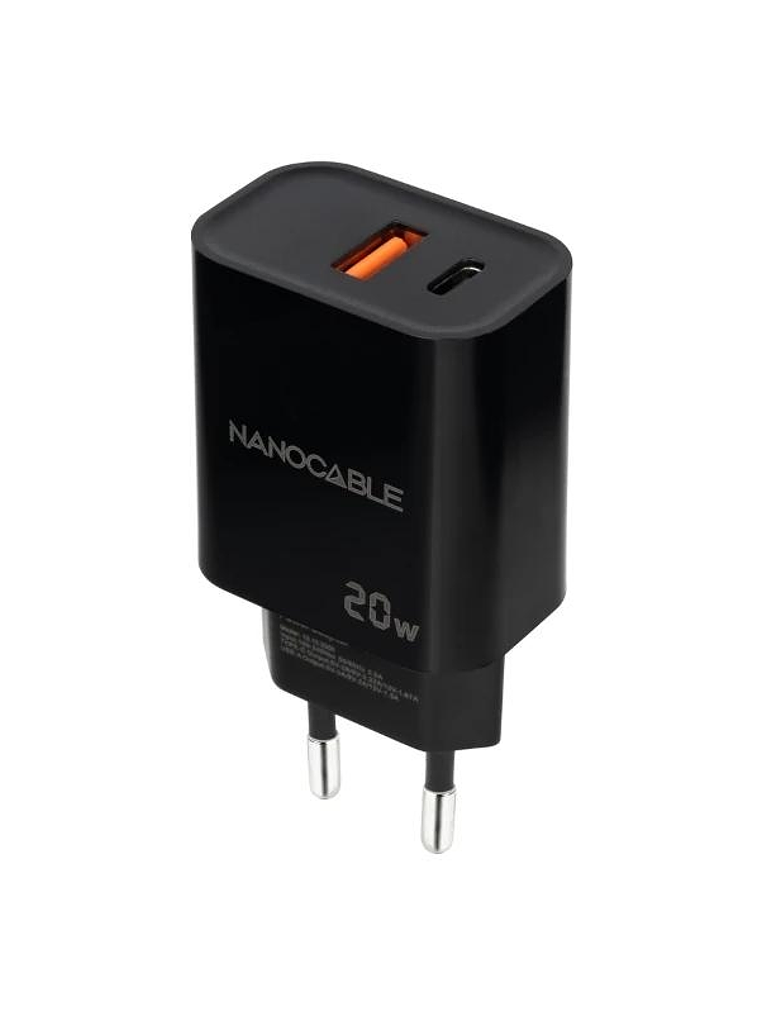 Nanocable Cargador USB-C/PD+USB-A/QC 20W Negro 1