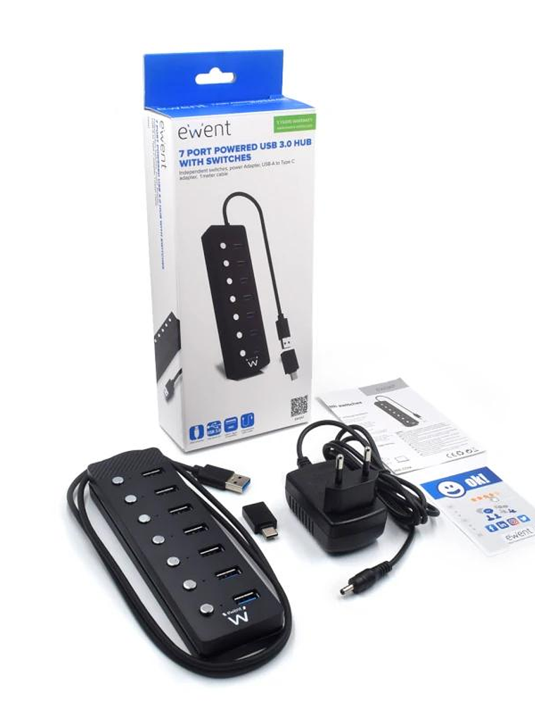 EWENT Hub usb-usb-c 7 ptos interruptor c/alimen. 3