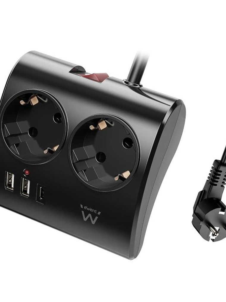 EWENT EW3871 Regleta 2  Shucko 2 Usb-A 1 Usb-C Neg 1