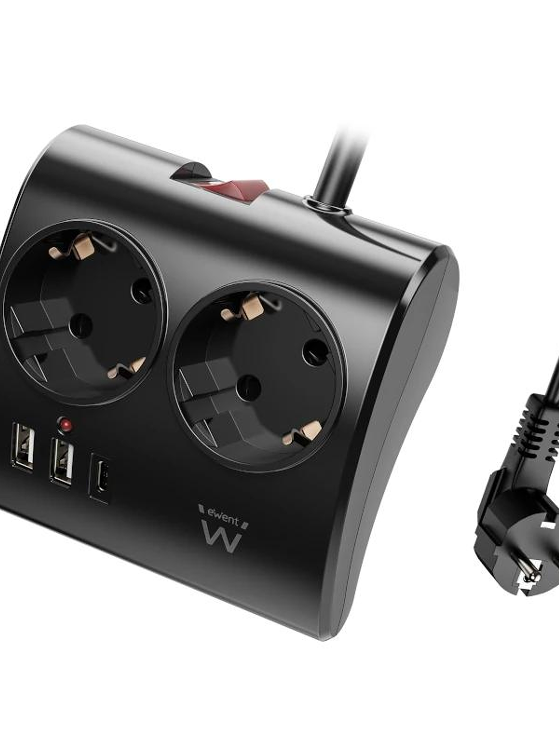 EWENT EW3871 Regleta 2  Shucko 2 Usb-A 1 Usb-C Neg 2
