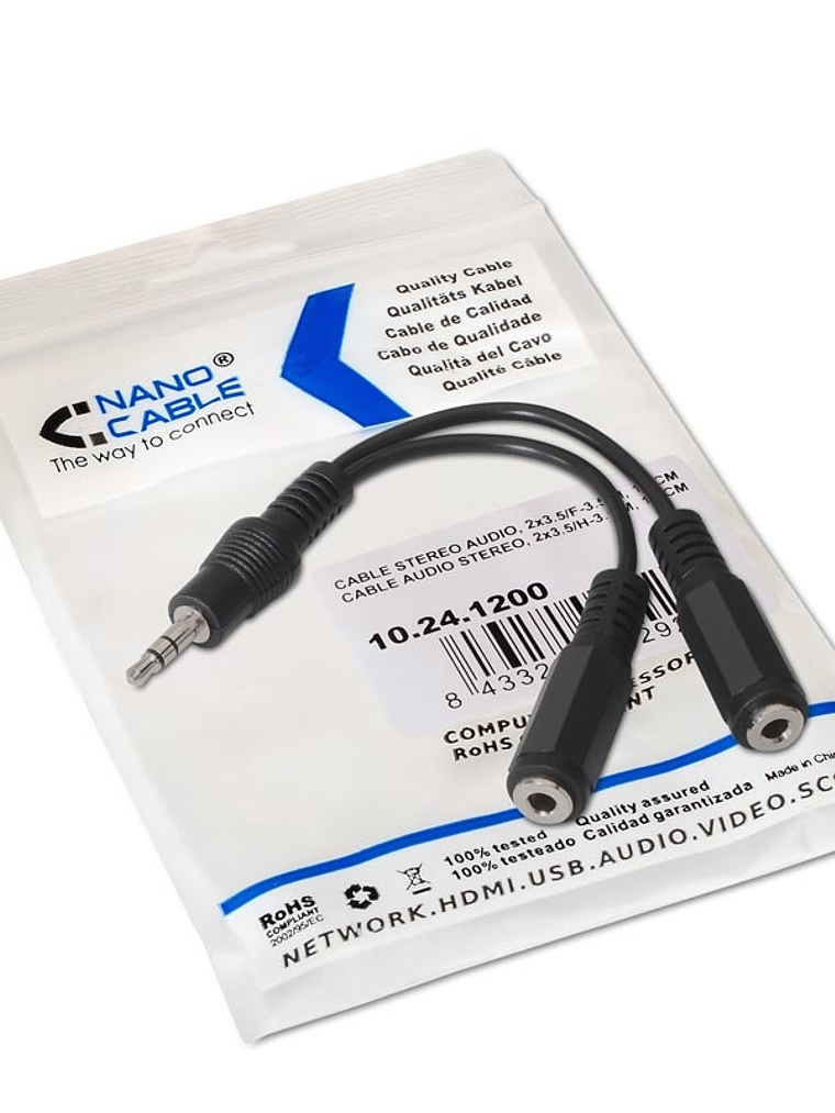 Nanocable Cable Audio Estéreo 2Jack 3.5H Jack 3.5M 2