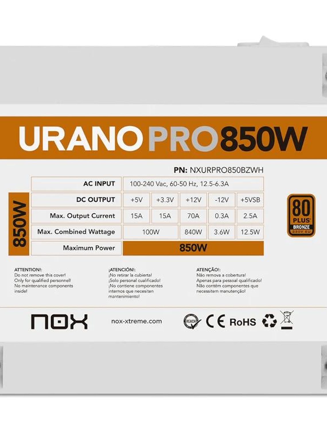 NOX Fuente ATX Urano PRO 850W Bronze Blanco 4