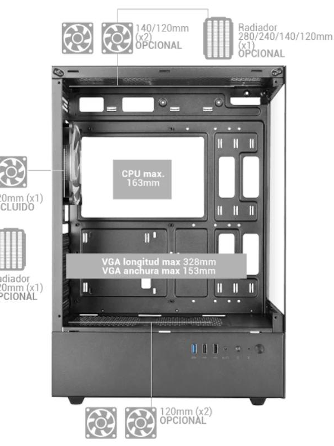 MARS GAMING Caja ATX Ventis FRGB Silence Negro 3