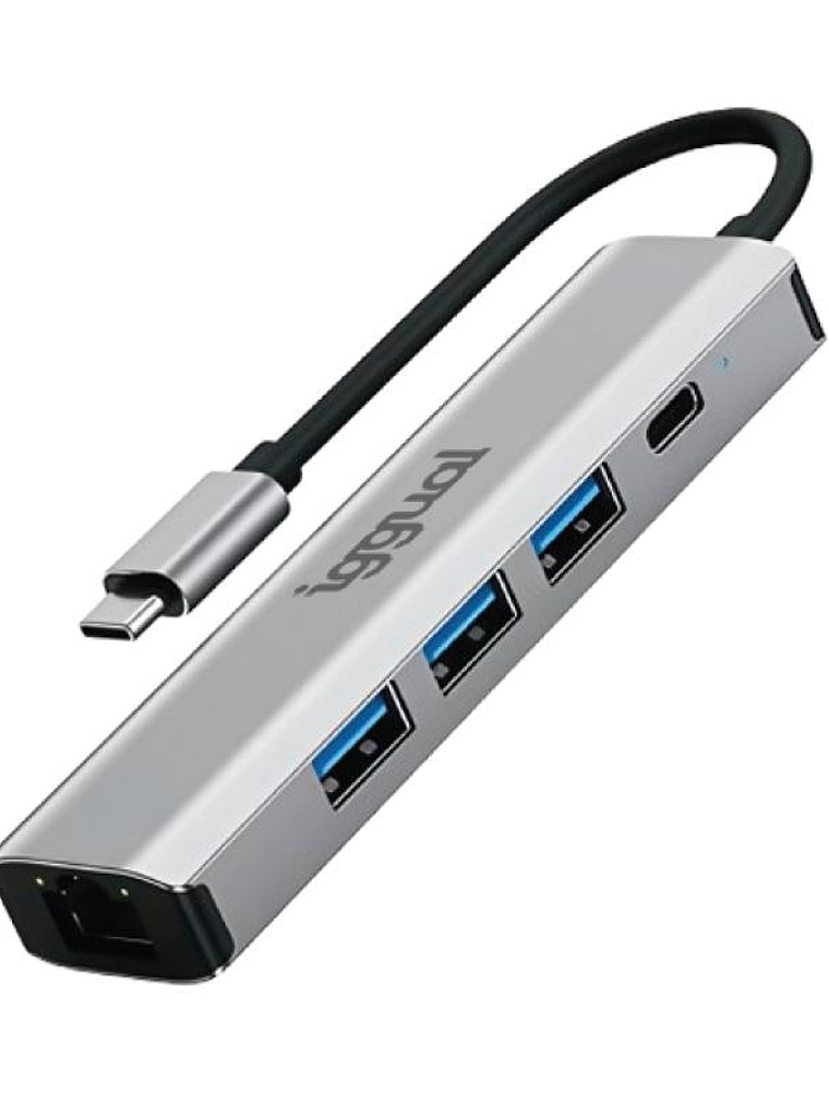 iggual Hub tipo C 5 puertos 3xUSB + RJ45 + tipo C 1