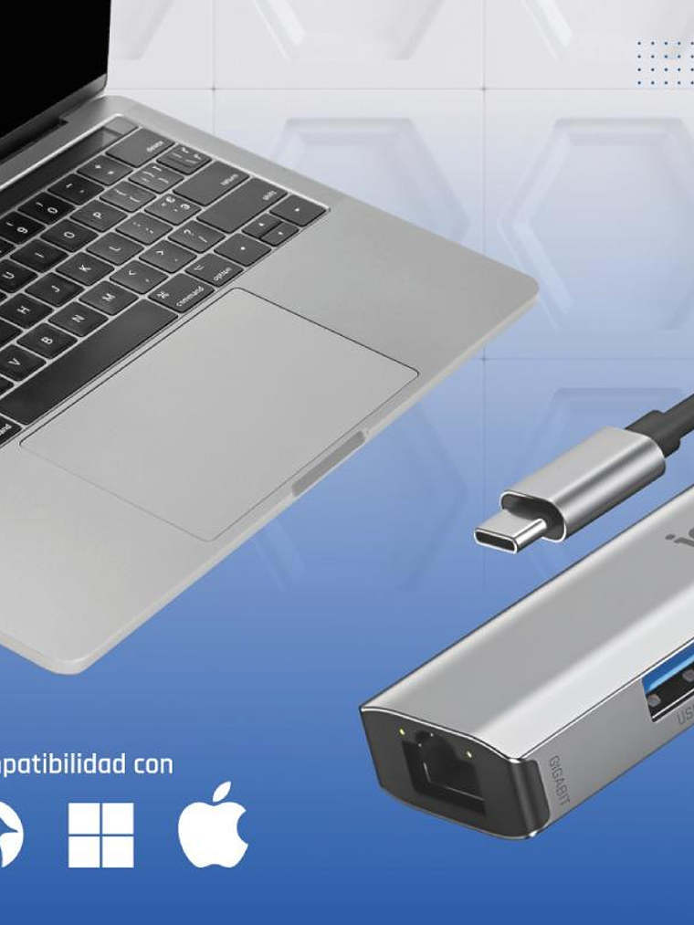 iggual Hub tipo C 5 puertos 3xUSB + RJ45 + tipo C 4