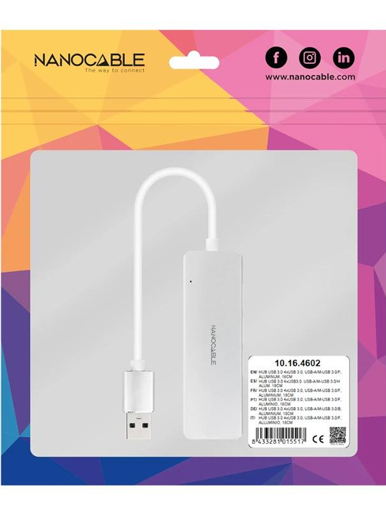 Nanocable Hub USB 3.0 4 x USB 3.0 10cm. Gris 4
