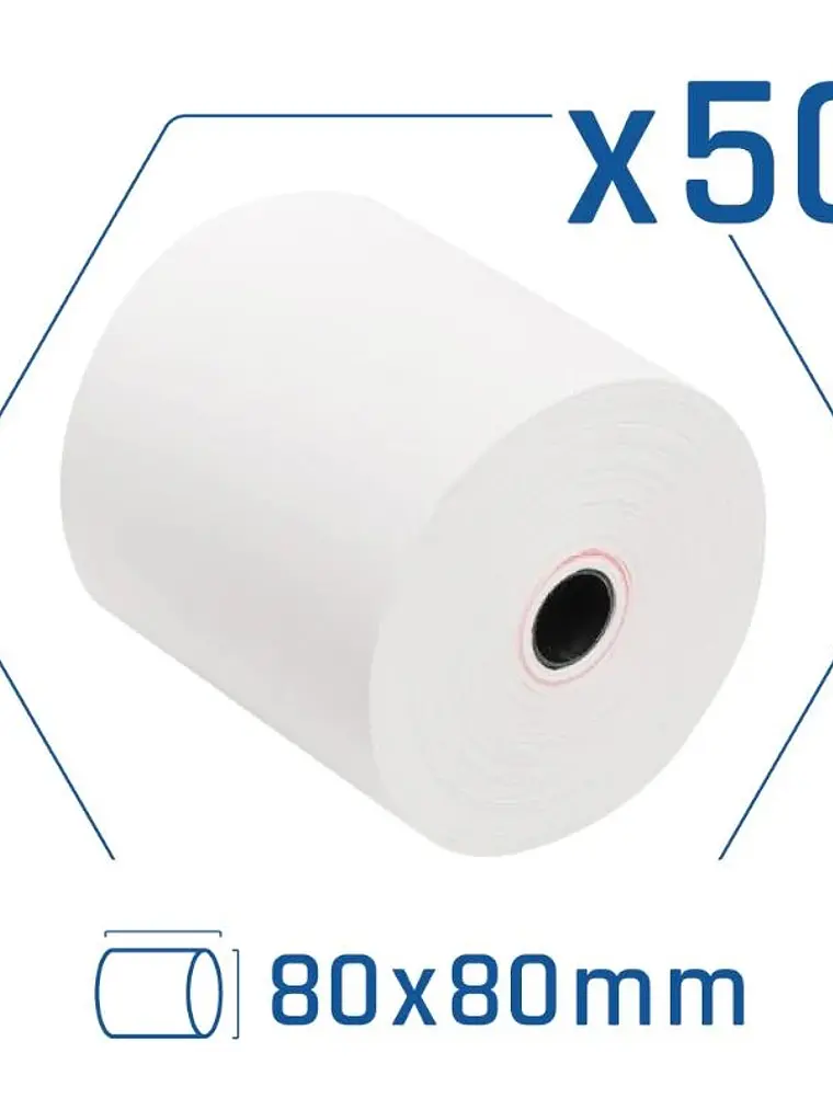 Pack 50 rollos papel térmico sin BPA 80X80mm 1