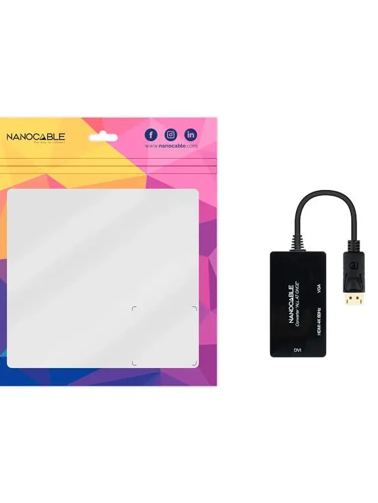 Nanocable Conversor DP a HDMI/DVI/VGA Negro 20 cm 4