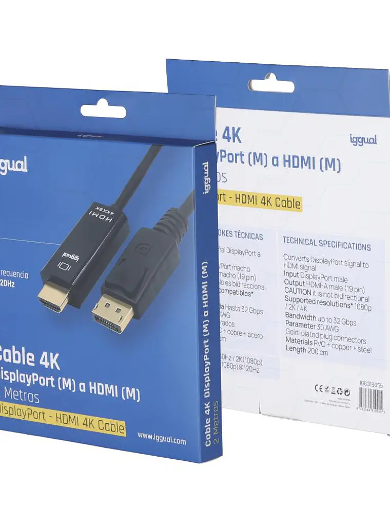 iggual Cable DisplayPort (M) a HDMI (M) 4K 2metros 2