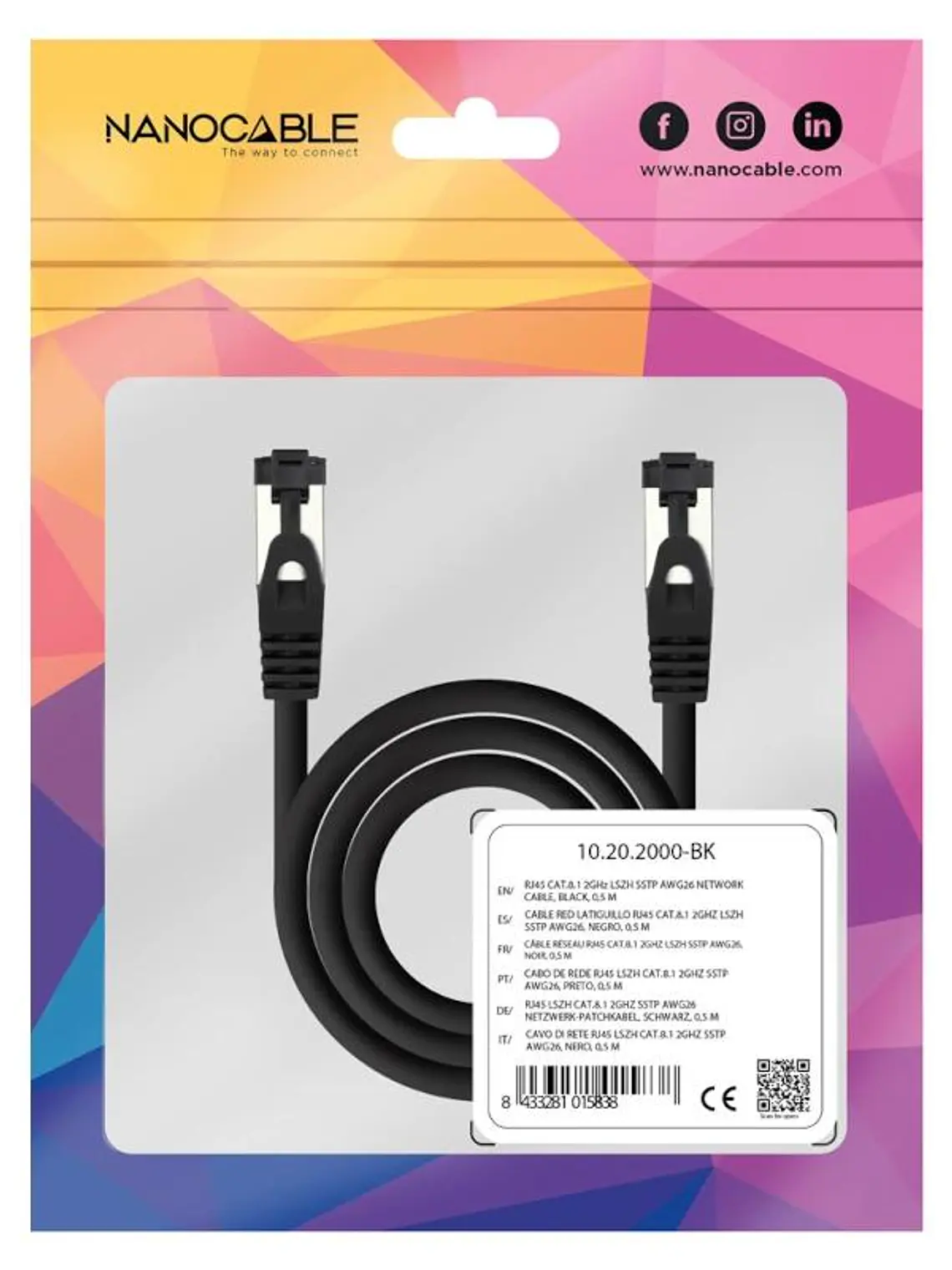 Nanocable Cable red Cat. 8.1 2GHZ SSTP Negro 10m 4