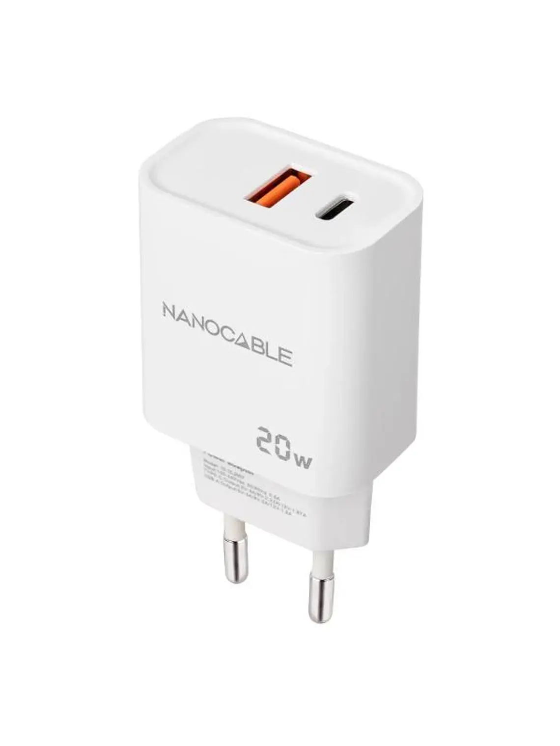 Nanocable Cargador USB-C/PD+USB-A/QC 20W Blanco 2