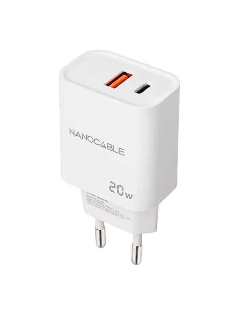 Nanocable Cargador USB-C/PD+USB-A/QC 20W Blanco 2