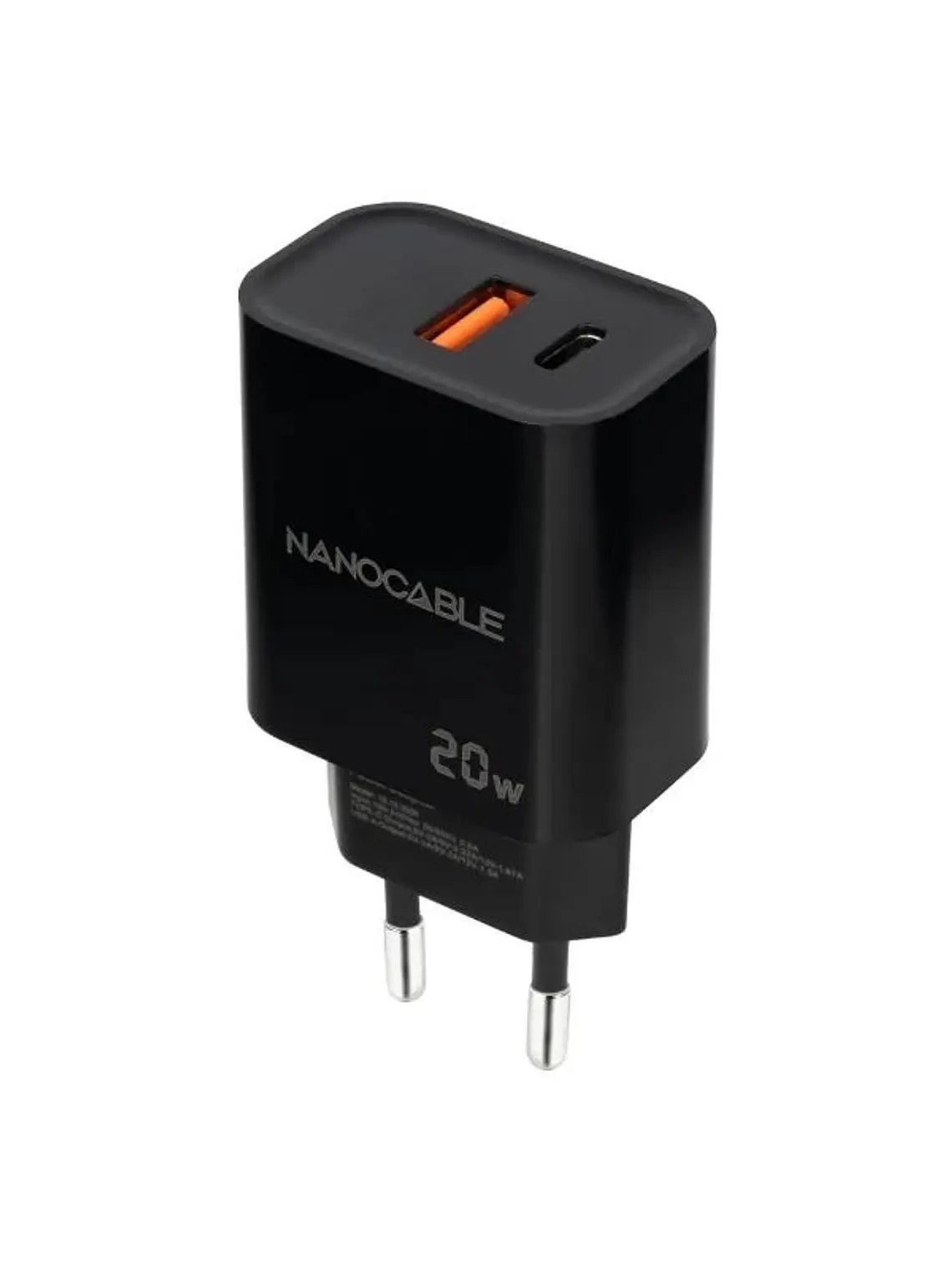 Nanocable Cargador USB-C/PD+USB-A/QC 20W Negro 1