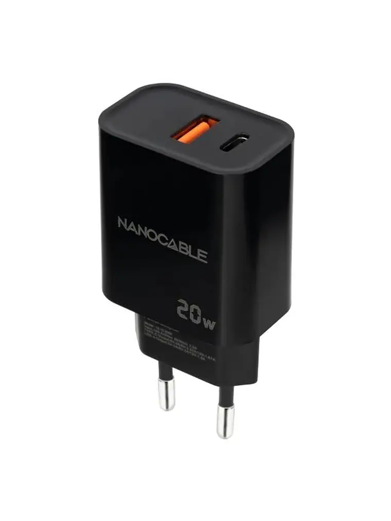 Nanocable Cargador USB-C/PD+USB-A/QC 20W Negro 2