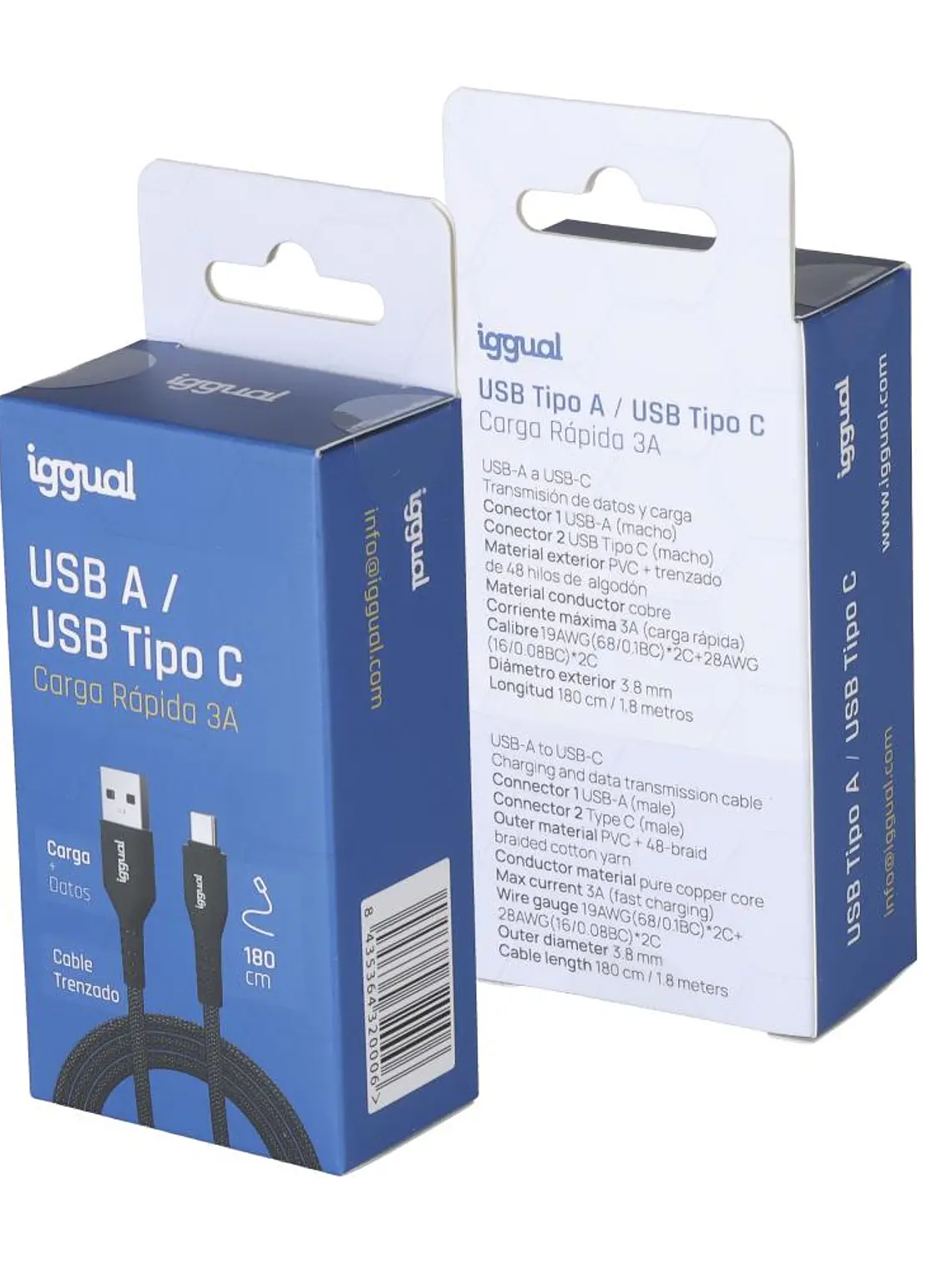 iggual Cable USB-A a tipo C 3A 180 cm trenzado 2