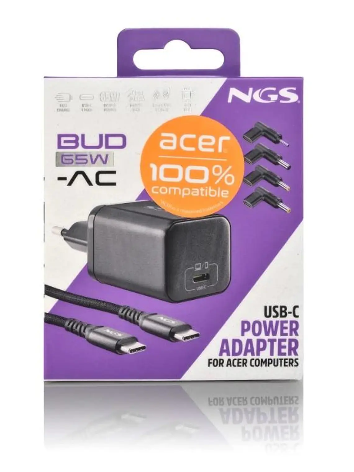 NGS PACK CARGA USBC 65W+CABL 1,5M+5 CLAVIJ ACER 2
