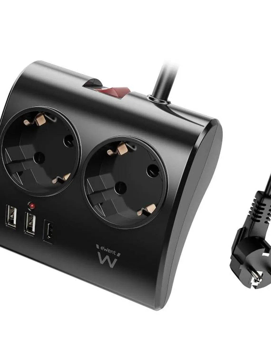 EWENT EW3871 Regleta 2  Shucko 2 Usb-A 1 Usb-C Neg 2