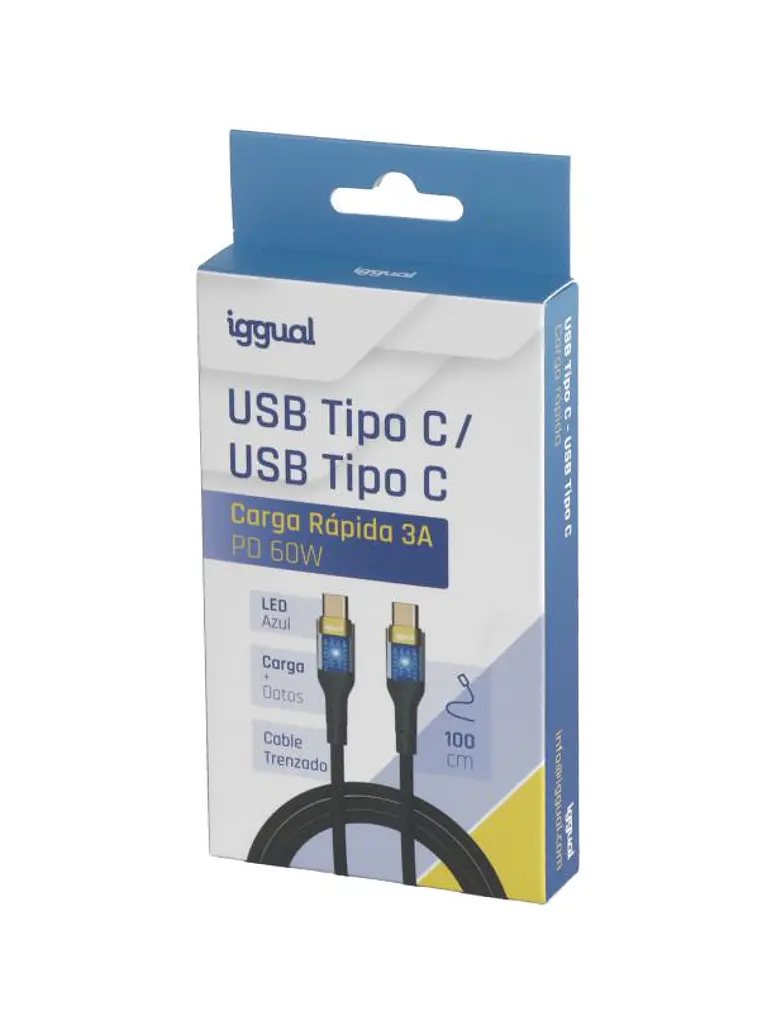 iggual Cable USB-C a tipo C 3A 100 cm trenzado LED 1