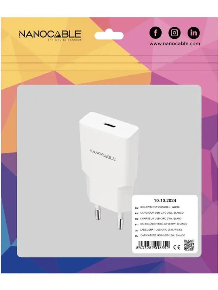 Nanocable Cargador USB-C/PD + USB-A/QC 25W Blanco 2