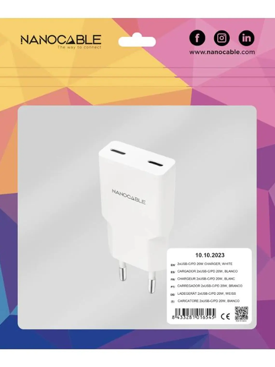 Nanocable Cargador 2xUSB-C/PD 25W  Blanco 2