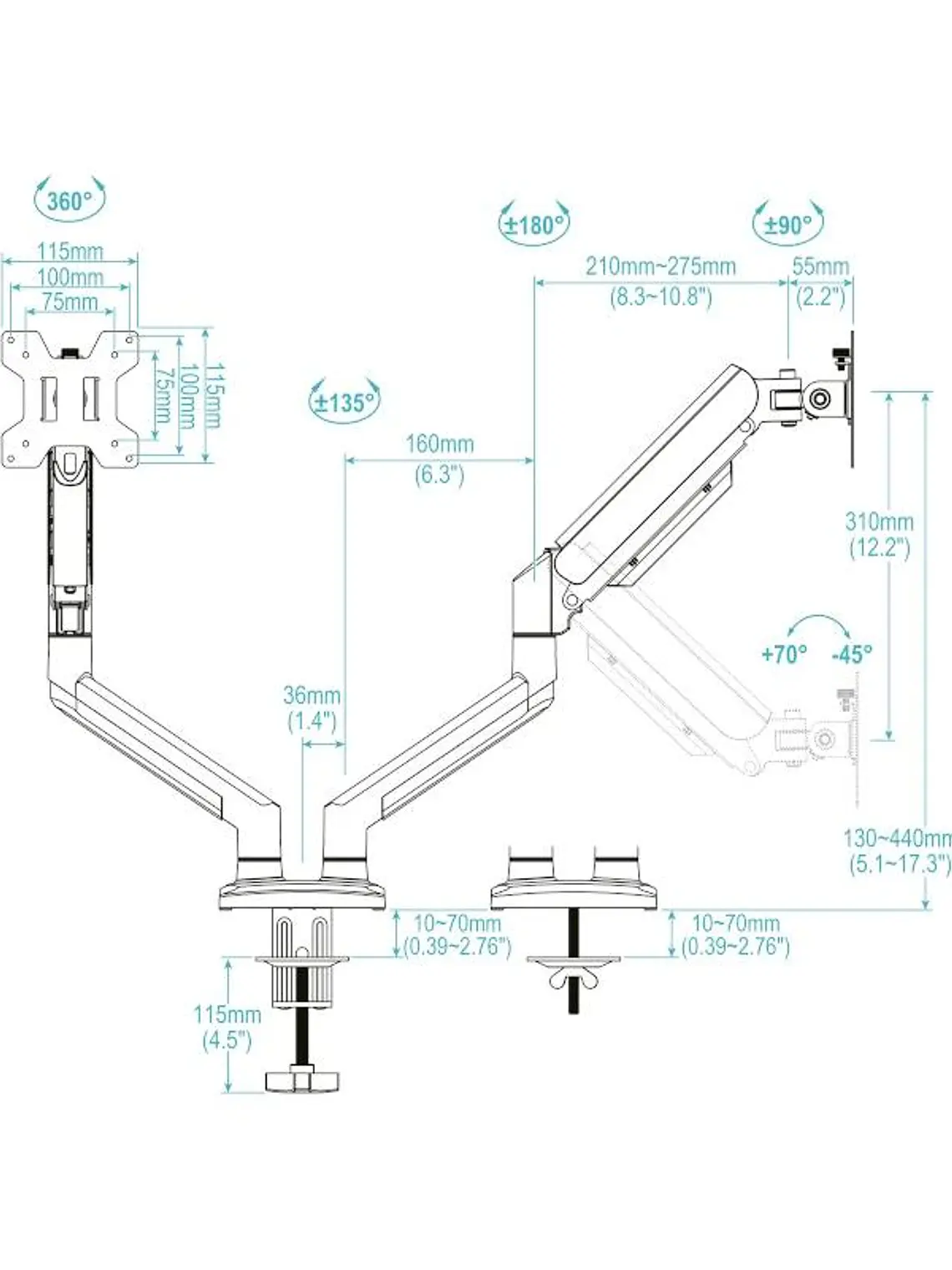 Tooq Soporte mesa DB1334TNR-W 2 brazo 13-34 Blanco 2