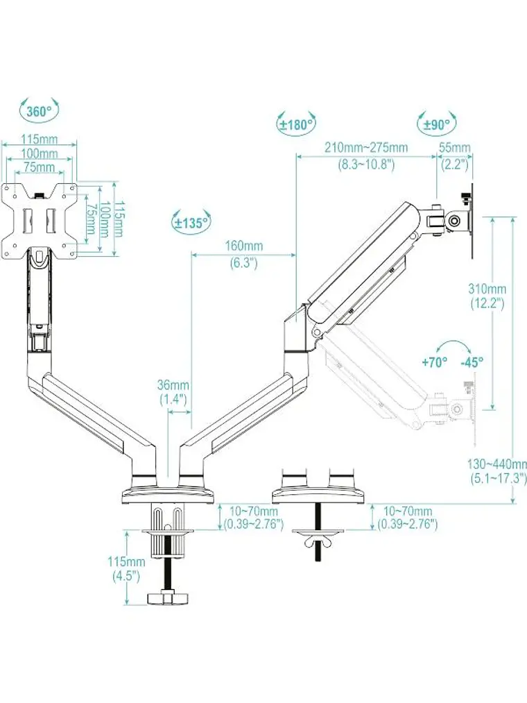 Tooq Soporte mesa DB1334TNR-W 2 brazo 13-34 Blanco 2