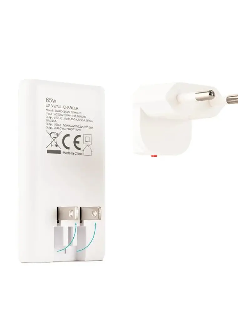 Tooq Cargador pared GAN USB-C/PD + USB-A/QC 65W 2