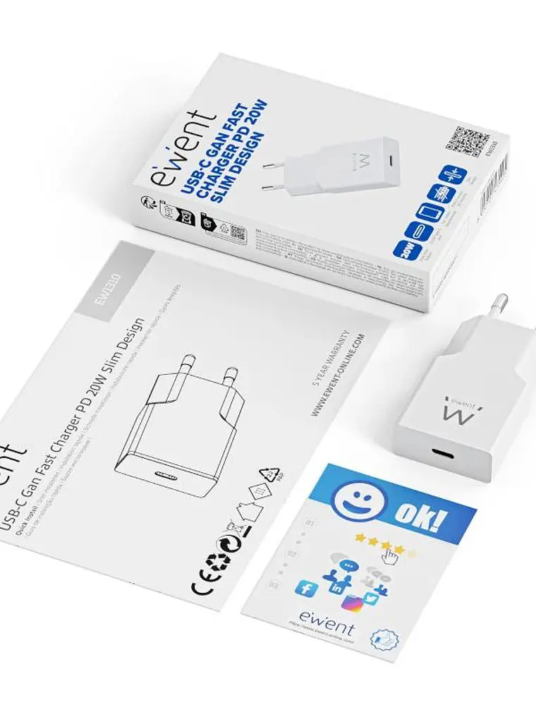 EWENT EW1310 Cargador rápido USB-C 20W Tec.Ganfast 2