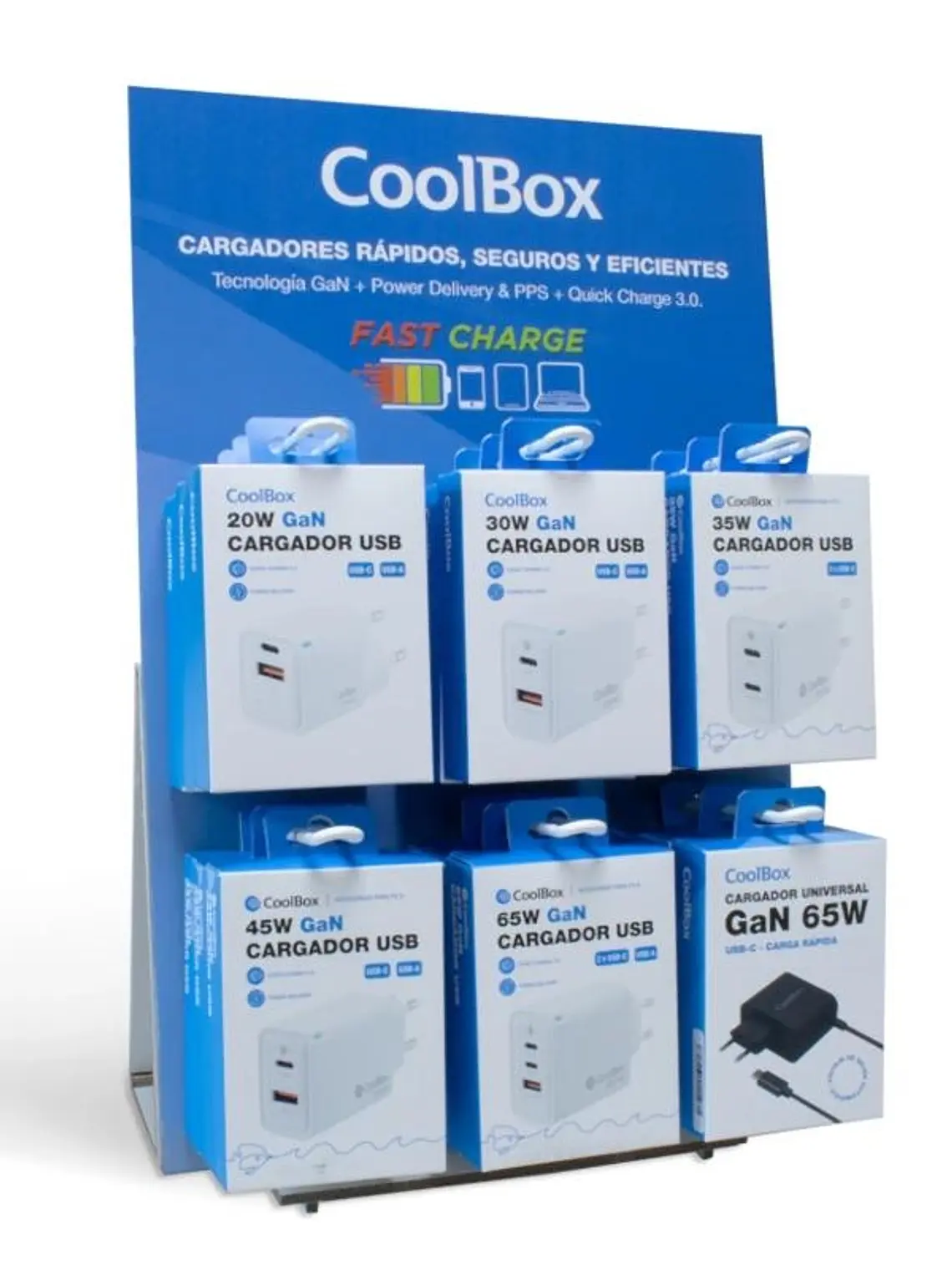 COOLBOX PACK 18 CARGADORES GAN + EXPOSITOR 1