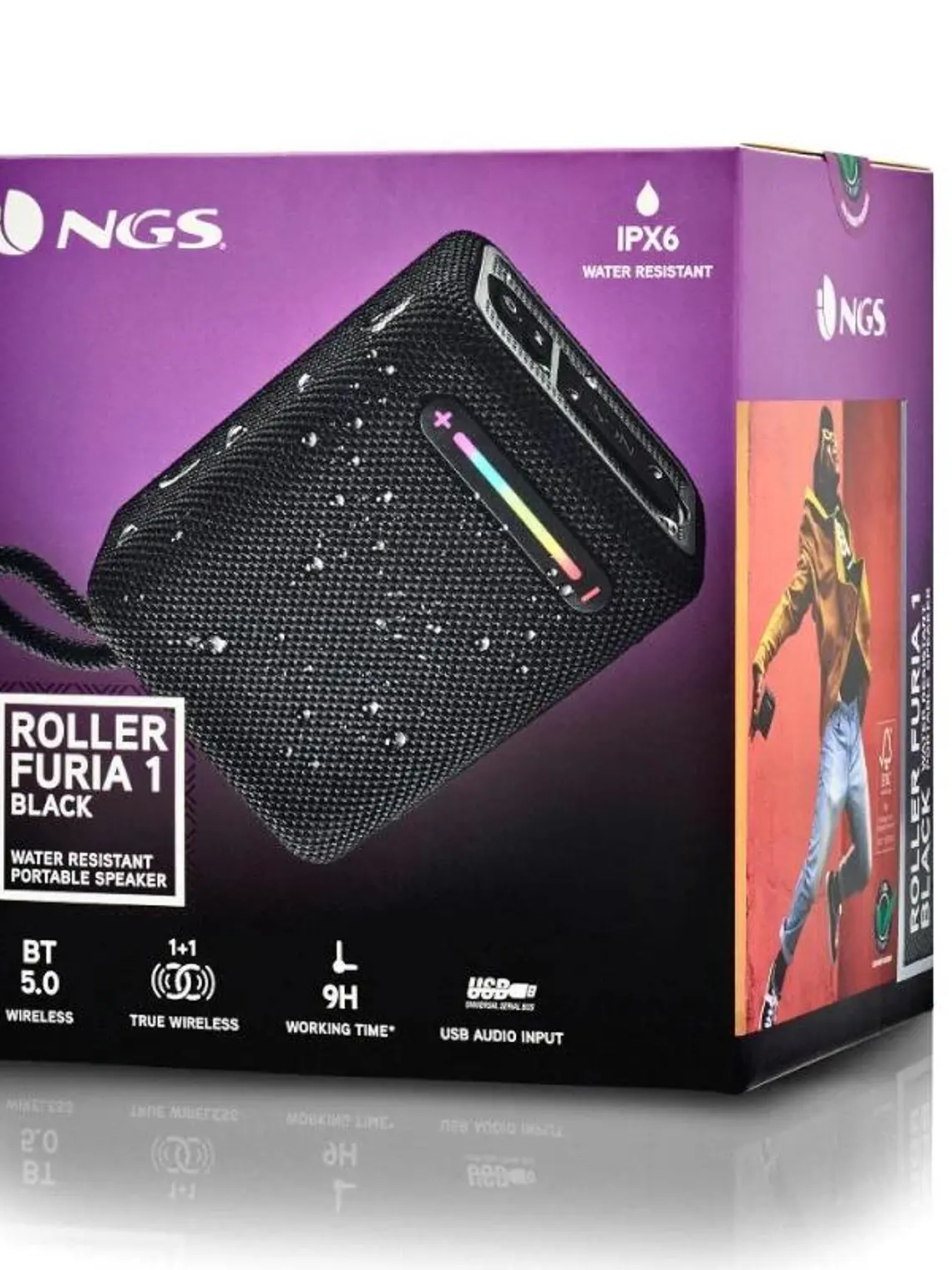 NGS Altavoz Rollerfuria1 BT RGB IPX6 Negro 15W 3
