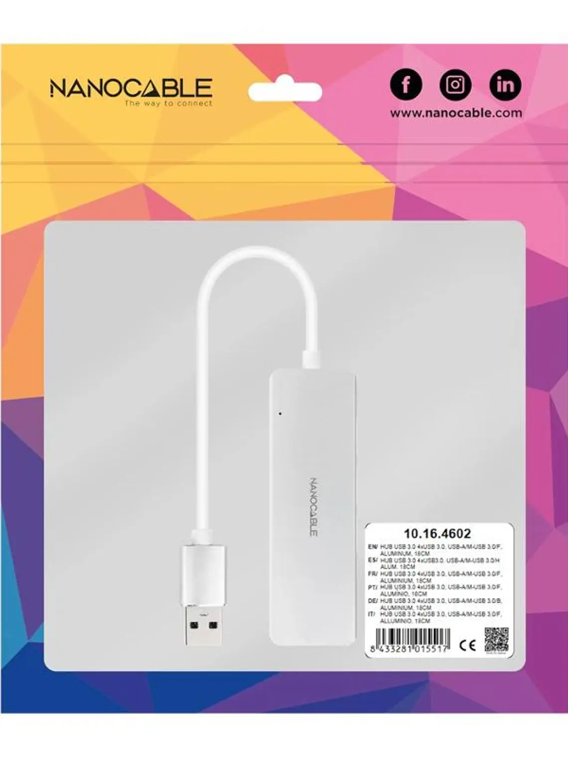 Nanocable Hub USB 3.0 4 x USB 3.0 10cm. Gris 4