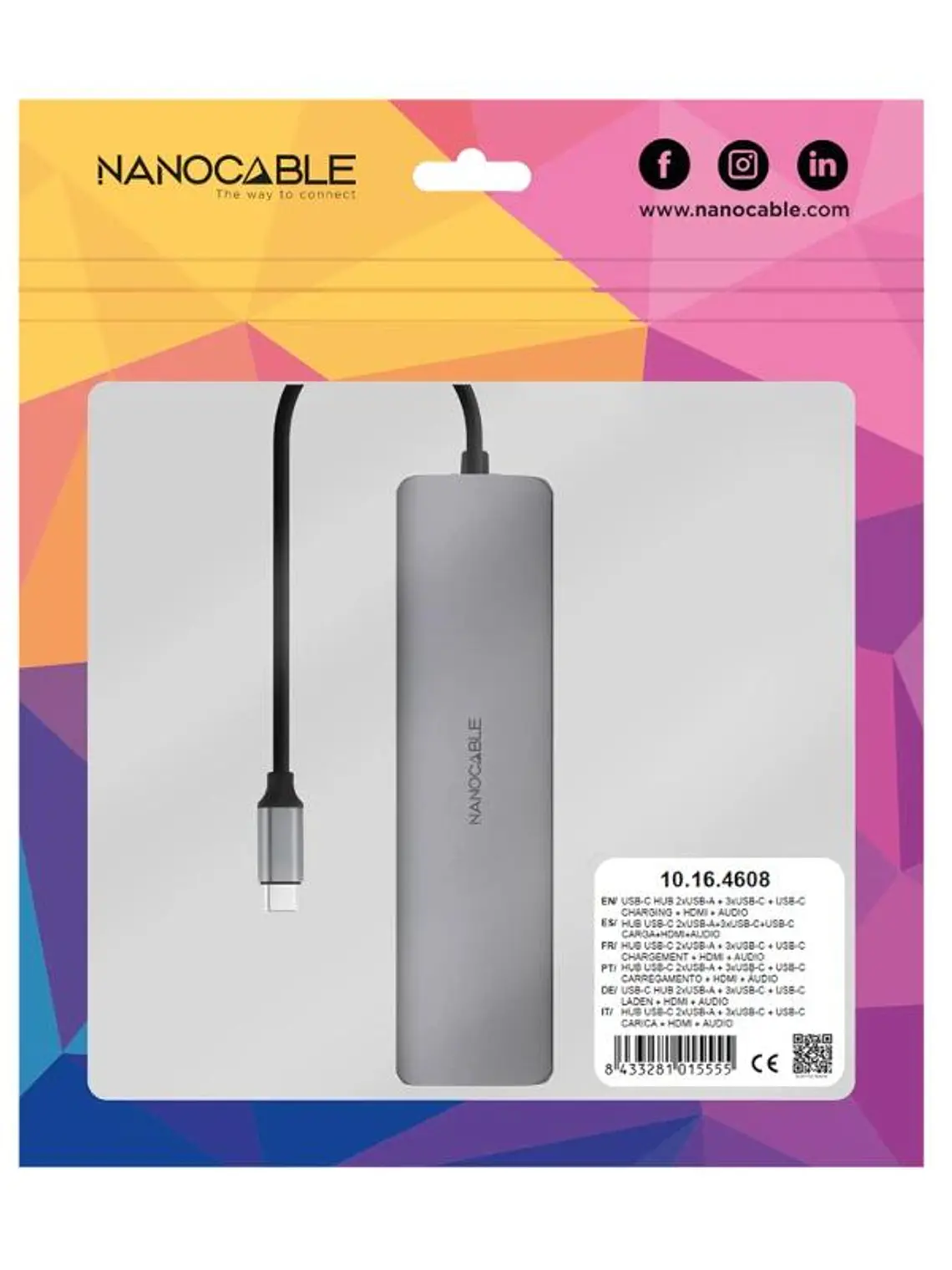 Nanocable Hub 8en1 USB-A+USB-C+HDMI+USB-C PD+Jack 4