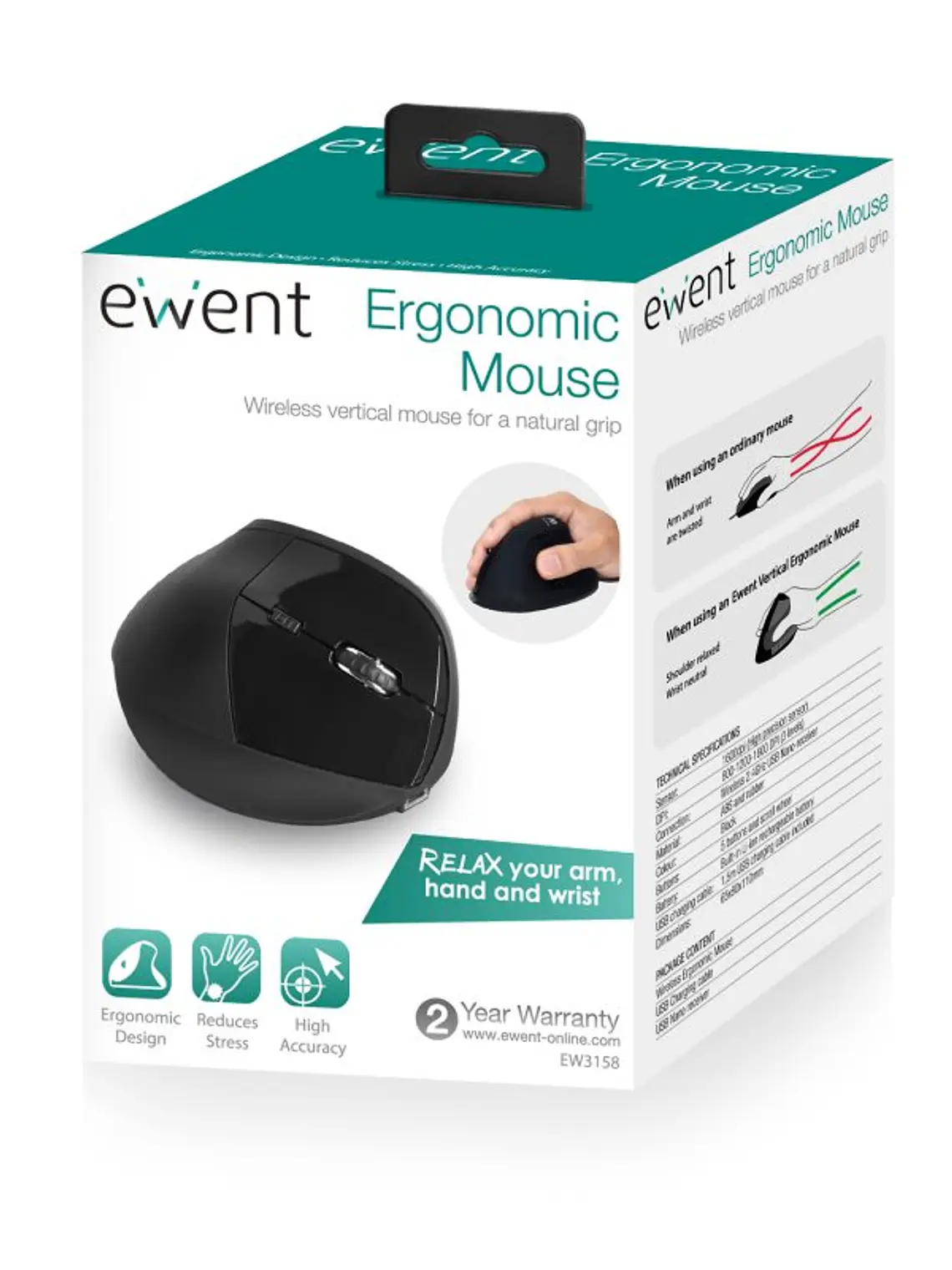 Ewent EW3158 Ratón Wireless Vertical 1600 dpi 2