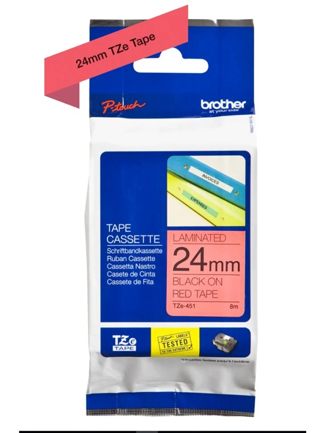 Brother TZe451 cinta laminada 24mm Negro/Rojo 8m 1