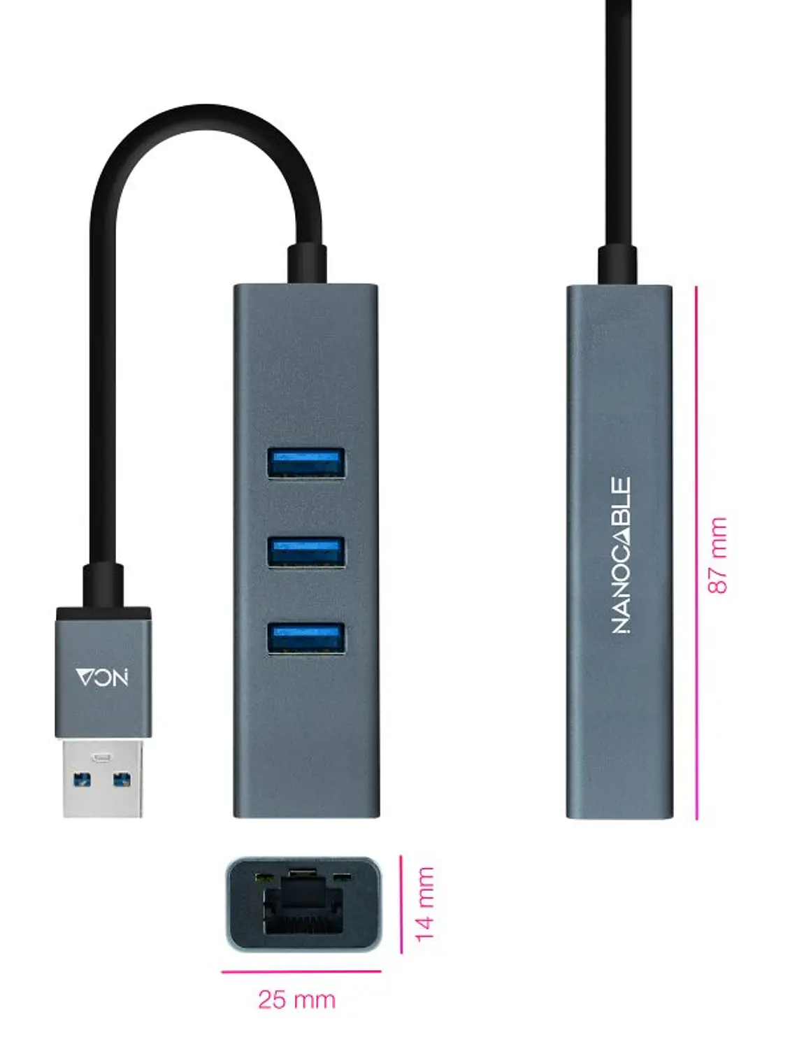 Nanocable Conversor USB 3.0 Ethernet + 3xUSB 3.0 2