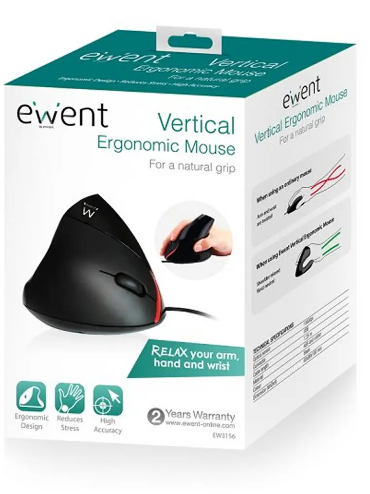 EWENT EW3156 Raton Ergonómico USB Negro 2