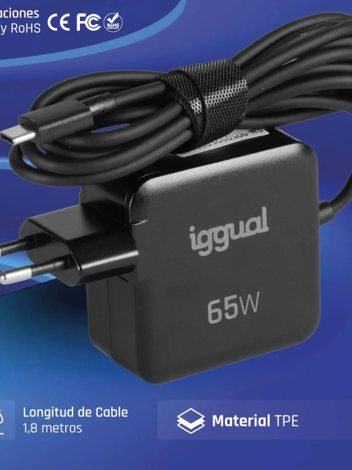 iggual Cargador portátil y móvil tipo C PD 65W 2