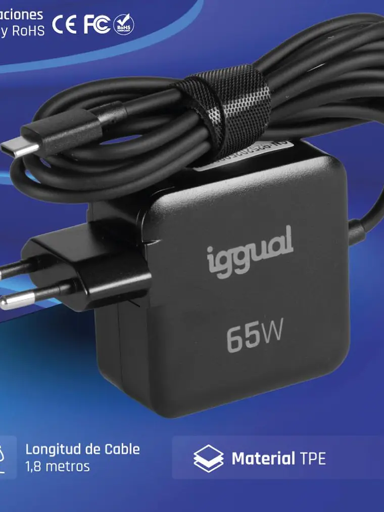 iggual Cargador portátil y móvil tipo C PD 65W 2
