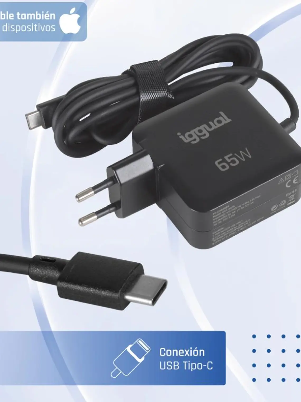 iggual Cargador portátil y móvil tipo C PD 65W 3