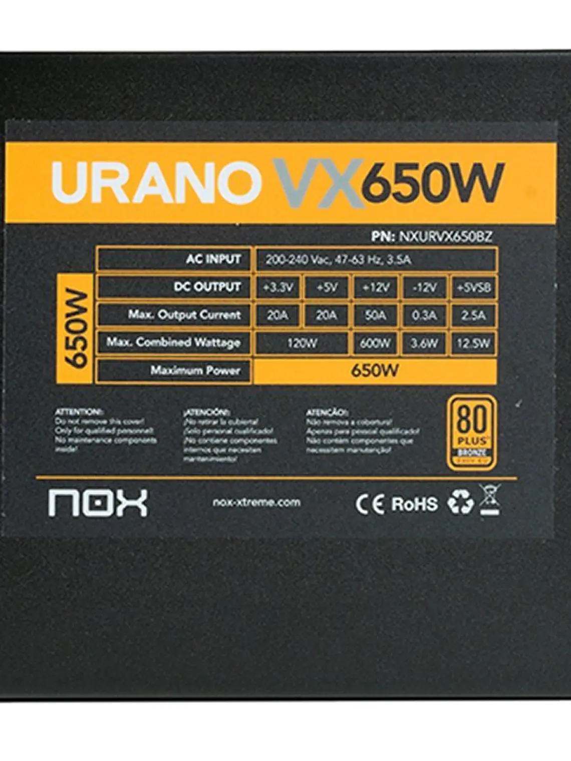 NOX Fuente Alimentación Urano VX 650W 80+ BRONZE 4