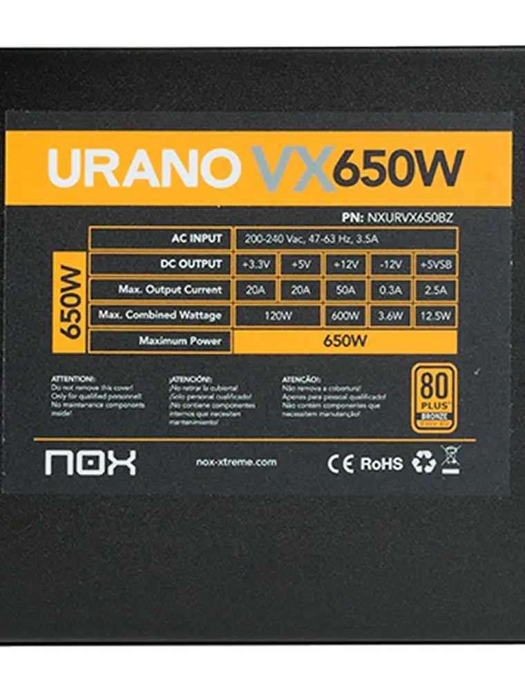 NOX Fuente Alimentación Urano VX 650W 80+ BRONZE 4