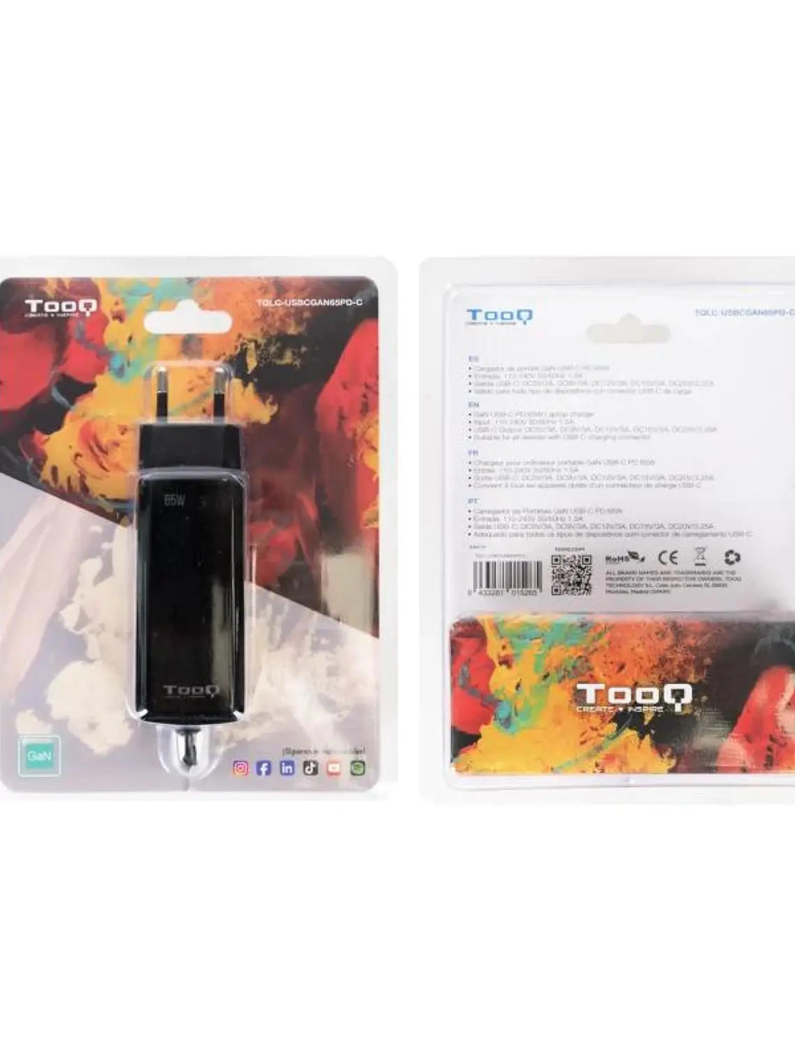 Tooq Cargador portátil GAN USB-C PD 65W Cúbico 4