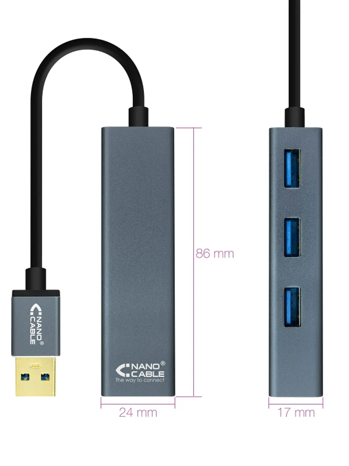 Nanocable Hub USB 3.0 4 x USB 3.0 10cm. Gris 2