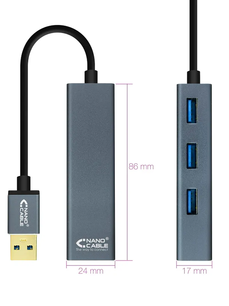 Nanocable Hub USB 3.0 4 x USB 3.0 10cm. Gris 2